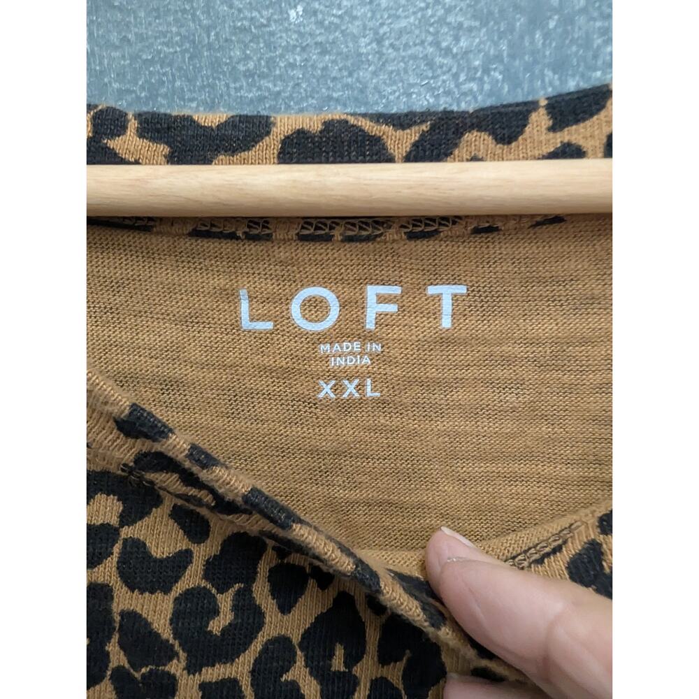 LOFT XXL Leopard Print Heavyweight Cotton Pullover Balloon Puff Sleeve Top - Picture 5 of 8